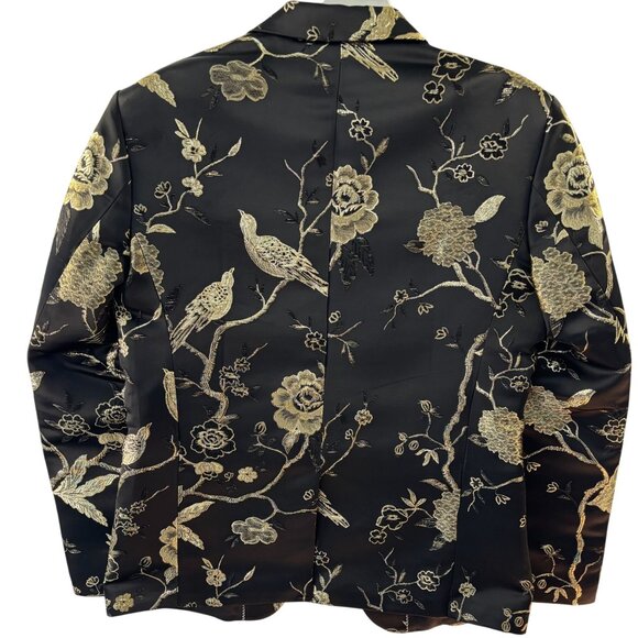 Mens Black & Gold Floral Embroidered Satin Blazer Jacket Size 36 - Picture 4 of 11
